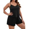 imageWomens Plus Size Pajama Sets 2 Piece Lace Trim Sleeveless Camisoles and Shorts Sleepwear LoungewearBlack