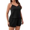 imageWomens Plus Size Pajama Sets 2 Piece Lace Trim Sleeveless Camisoles and Shorts Sleepwear LoungewearBlack