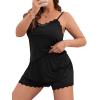 imageWomens Plus Size Pajama Sets 2 Piece Lace Trim Sleeveless Camisoles and Shorts Sleepwear LoungewearBlack