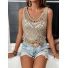 imageWomens Sleeveless Crochet Tank Top Knitted Sweater Vest Hollow Out Scoop Neck Tops Boho Cover Up PulloverSolid Green