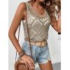 imageWomens Sleeveless Crochet Tank Top Knitted Sweater Vest Hollow Out Scoop Neck Tops Boho Cover Up PulloverSolid Green