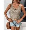 imageWomens Sleeveless Crochet Tank Top Knitted Sweater Vest Hollow Out Scoop Neck Tops Boho Cover Up PulloverSolid Green