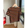 imageWomens Striped Colorblock T Shirt Short Sleeve Crew Neck Ribbed Knit Crop TopsBlack Orange