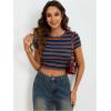 imageWomens Striped Colorblock T Shirt Short Sleeve Crew Neck Ribbed Knit Crop TopsMulticolor