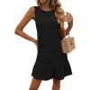 imageWomens Summer Dress Ruffle Hem Sleeveless Tank Dress Crewneck Flounce Smock Short DressBlack