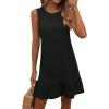 imageWomens Summer Dress Ruffle Hem Sleeveless Tank Dress Crewneck Flounce Smock Short DressBlack