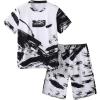 imageBoys 2 Piece Outfits Letter and Tropical Graphic Print Short Sleeve Crewneck Tee and ShortsWhite and Black