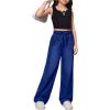 imageGirls Elastic High Waisted Jeans Straight Wide Leg Denim Pants Casual Baggy JeansDark Wash