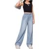 imageGirls Elastic High Waisted Jeans Straight Wide Leg Denim Pants Casual Baggy JeansLight Wash