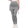 imageWomens 2 in 1 High Waisted Drawstring Side Ruched Skirted Leggings Slim Fit Workout Lounge BottomsLight Grey