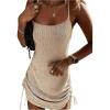 imageWomens Casual Short Cami Sweater Dress Sleeveless Drawstring Side Knitted Mini DressKhaki
