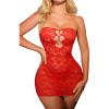 imageWomens Chemise Nightgowns Floral Lace Mesh Strapless Thong Babydoll Dress Lingerie Set for WomenRed