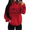 imageWomens Graphic Sweatshirts Long Sleeve Drawstring Hoodies Drop Shoulder Hooded Pullover SweatshirtRed
