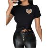 imageWomens Heart Cut Out Drawstring T Shirts Casual Short Sleeve Crewneck Slim Fit TopsBlack