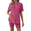 imageWomens Maternity Pajamas Set 2 Piece Outfits Rib Knit T Shirt and Biker Shorts Lounge Set SleepwearHot Pink