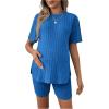 imageWomens Maternity Pajamas Set 2 Piece Outfits Rib Knit T Shirt and Biker Shorts Lounge Set SleepwearRoyal Blue