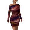 imageWomens Off Shoulder Ombre Tie Dye Bodycon Dress Long Sleeve Slim Fit Pencil Mini DressesOrange