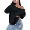 imageWomens Off The Shoulder Sweatshirt Drop Shoulder Long Sleeve Pullover Tops Trendy Fall OutfitsBlack