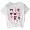 imageWomens Plus Size Bow Knot Print Tee Graphic Round Neck Short Sleeve T Shirt Oversize Casual TopsWhite Purple