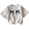 imageWomens Plus Size Bow Knot Print Tee Graphic Round Neck Short Sleeve T Shirt Oversize Casual TopsWhite and Black