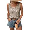 imageWomens Sleeveless Crochet Tank Top Knitted Sweater Vest Hollow Out Scoop Neck Tops Boho Cover Up PulloverSolid Green