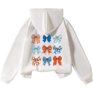 imageGirls Bow Camo Hoodie Long Sleeve Hooded Neck Graphic Sweatshirts Cute Pullover TopsBow White