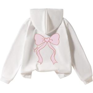 imageGirls Bow Camo Hoodie Long Sleeve Hooded Neck Graphic Sweatshirts Cute Pullover TopsBowknot White