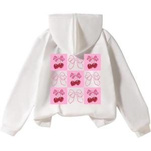 imageGirls Bow Camo Hoodie Long Sleeve Hooded Neck Graphic Sweatshirts Cute Pullover TopsCherry Bow White