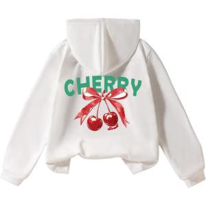 imageGirls Bow Camo Hoodie Long Sleeve Hooded Neck Graphic Sweatshirts Cute Pullover TopsCherry White