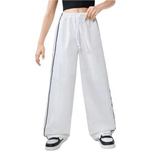 imageGirls Wide Leg High Waist Sweatpants Side Striped Extra Long Baggy Track Pants TrousersWhite