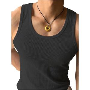 imageMens Sleeveless Tank Tops Ribbed Knit Scoop Neck Tank Undershirt Workout Gym Muscle Tank TShirtBlack