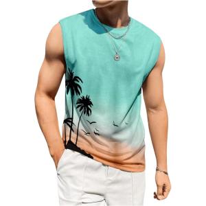 imageMens Tank Tops Summer Tropical Hawaiian Sleeveless Shirts Casual Beach Vacation Tank ShirtsGreen