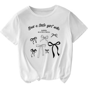 imageWomens Plus Size Bow Knot Print Tee Graphic Round Neck Short Sleeve T Shirt Oversize Casual TopsWhite Black Bow