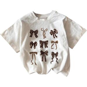 imageWomens Plus Size Bow Knot Print Tee Graphic Round Neck Short Sleeve T Shirt Oversize Casual TopsWhite Bow