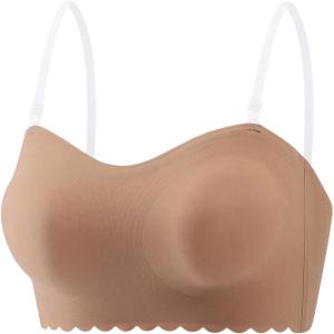 imageWomens Strapless Scallop Trim Wireless Bralettes Sleeveless Seamless Bras Tube Top LingerieApricot