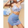 imageGirls Swimsuits 3 Piece Floral Spaghetti Strap Wireless Swimwear with Ruched Beach Skirts Bathing SuitsBlue and White