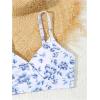 imageGirls Swimsuits 3 Piece Floral Spaghetti Strap Wireless Swimwear with Ruched Beach Skirts Bathing SuitsBlue and White