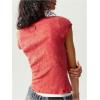 imageWomens Lace Trim Ribbed Knit T Shirt Button Down Short Cap Sleeve Slim Fit Tee TopsRed