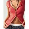 imageWomens Lace Trim Ribbed Knit T Shirt Button Down Short Cap Sleeve Slim Fit Tee TopsRed