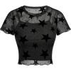 imageGirls 2 Piece Outfits Star Graphic Y2K Sheer Mesh Shirts and Spaghetti Strap Camisole TopsBlack