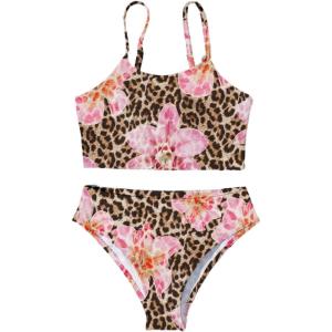 imageGirls 2 Piece Floral Leopard Swimsuit Wireless Spaghetti Strap Cute Bikini Bathing Suit BeachwearMulticolor