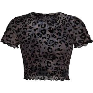 imageGirls 2 Piece Outfits Star Graphic Y2K Sheer Mesh Shirts and Spaghetti Strap Camisole TopsLeopard Black