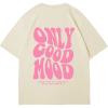 imageWomens Baggy Graphic Tees Letter Print Short Sleeve Crewneck T Shirt Casual Summer TopsApricot Graphic