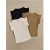 imageWomens 3 Packs Ruffle Cap Sleeve Tops Ribbed Knit Crew Neck Slim Fit T Shirt Summer TeesMulticolor