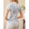 imageWomens Button Knot Mandarin Collar T Shirt Short Sleeve Slim Fit Retro Elegant Tee TopsBlue and White