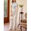 imageWomens Button Knot Mandarin Collar T Shirt Short Sleeve Slim Fit Retro Elegant Tee TopsBlue and White
