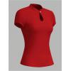 imageWomens Button Knot Mandarin Collar T Shirt Short Sleeve Slim Fit Retro Elegant Tee TopsRed
