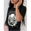 imageWomens Goth Skull Graphic Tees Crewneck Short Sleeve Letter Print T Shirt Casual Y2K Tops