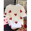 imageWomens Heart Rhinestone Graphic Tees Short Sleeve Crew Neck Casual T Shirt TopsWhite