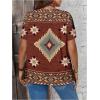 imageWomens Plus Size Boho Graphic Tees V Neck Short Sleeve Geometric Print T Shirt Vacation TopsRust Brown